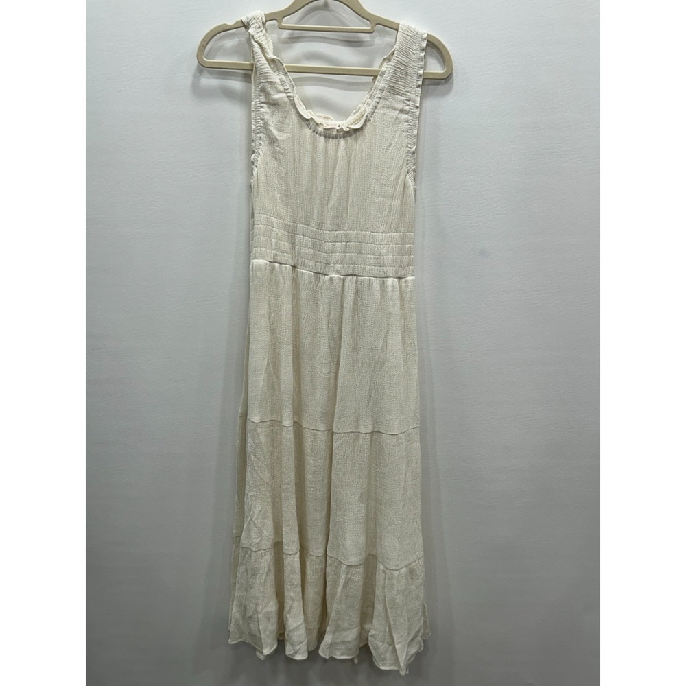 NWT Rachel Parcell‎ Womens White Scooped Ruffle Crinkle Ivory Midi Dress Size L